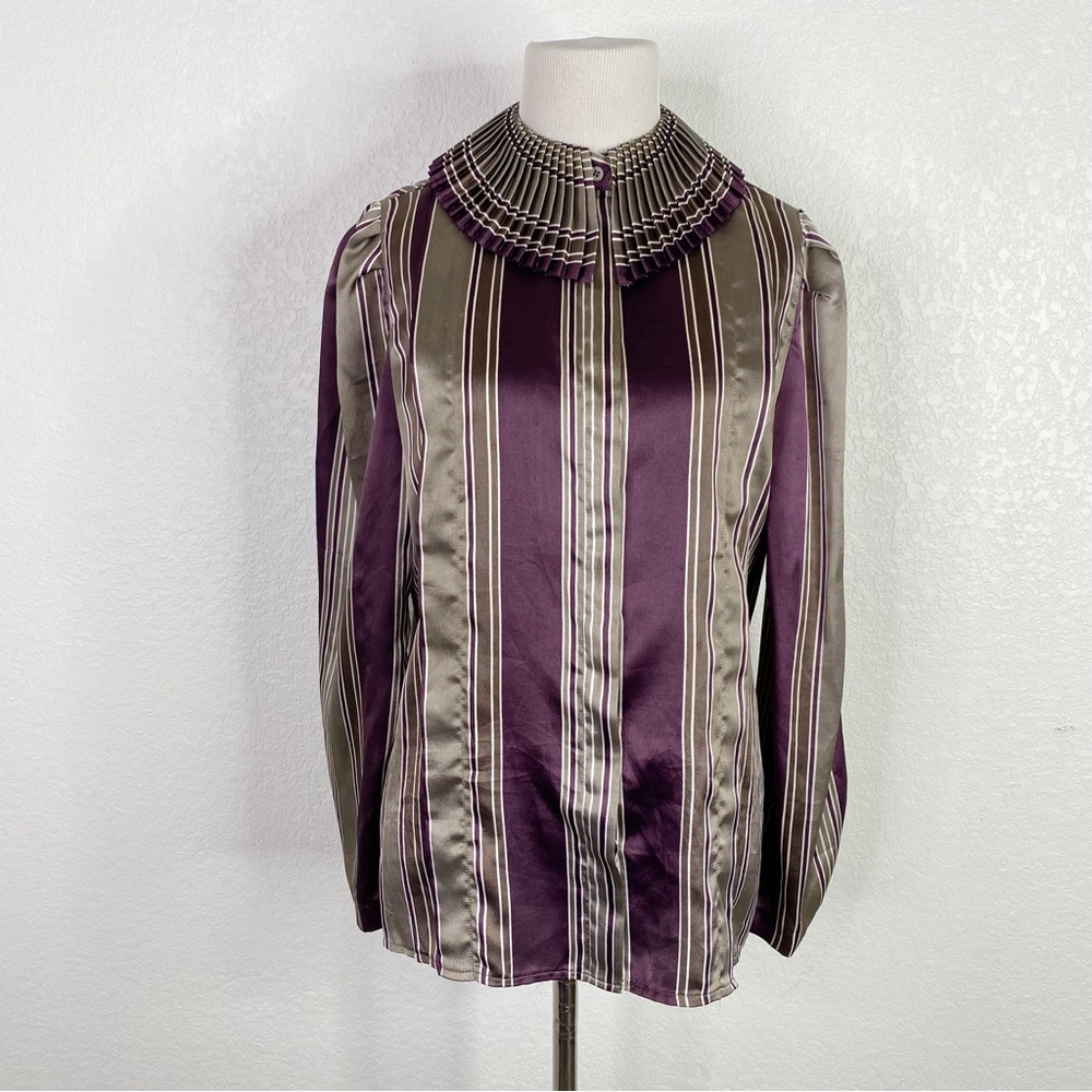 Vintage Givenchy Sport Purple & Gray Striped Long Sleeve Blouse